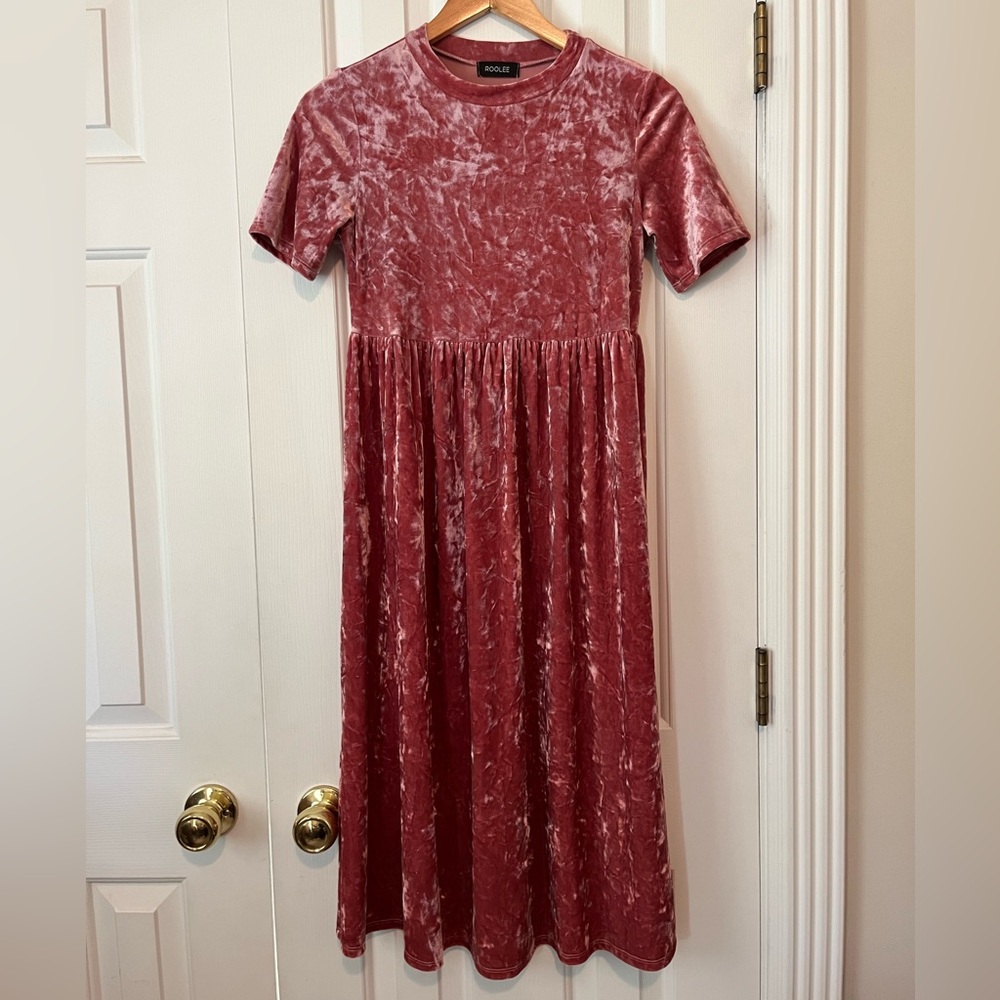 Roolee Mauve Crushed Velvet Midi Dress Size Small